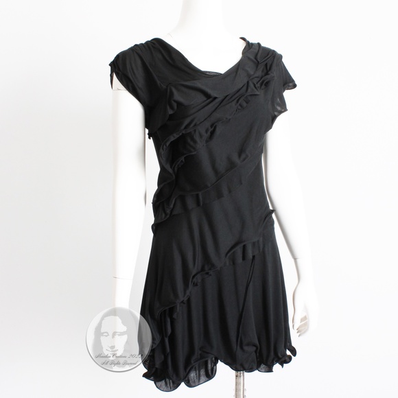 Nina Ricci Dress Mini LBD Little Black Dress Asymmetric Ruffles Size 34 Italy - Picture 3 of 9